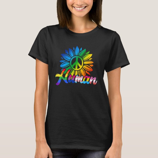 Human Sunflower Rainbow LGBT Flag Gay Pride Proud  T Shirt (Framsida)