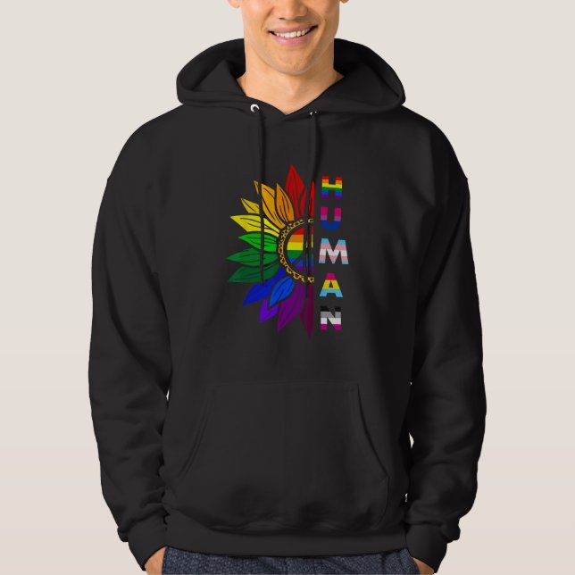 Human Sunflower Rainbow LGBT Flag Gay Pride Suppor Hoodie (Framsida)