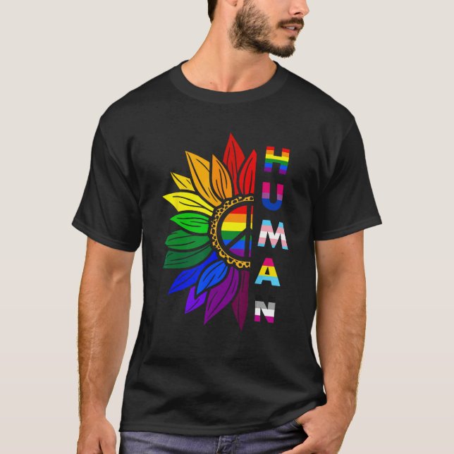 Human Sunflower Rainbow LGBT Flag Gay Pride Suppor T Shirt (Framsida)