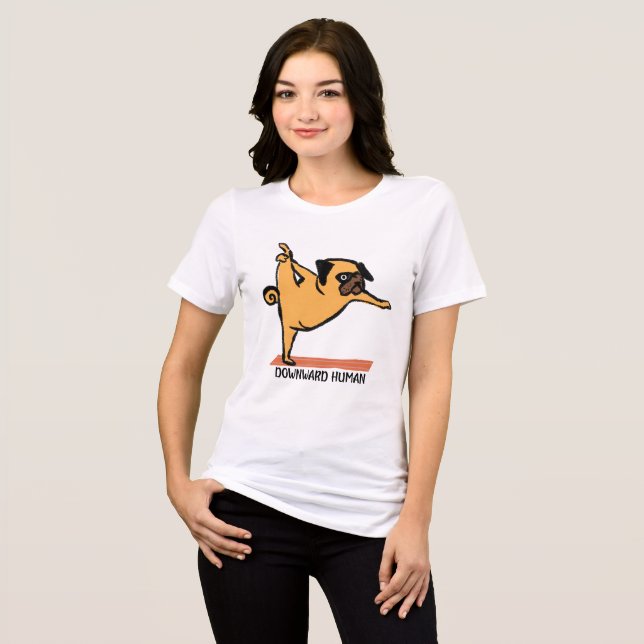 Human-Yoga-Hund-Funny nedåt T Shirt (Framsida Full)