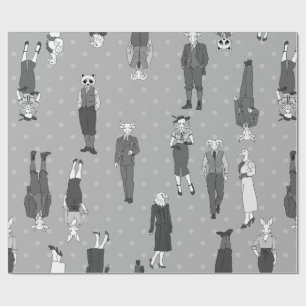 Humana, antropomorfiska djur av vintage presentpapper