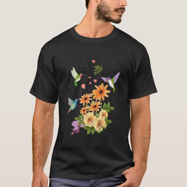 Humande fåglar och blommor från fågeln t shirt (Framsida)