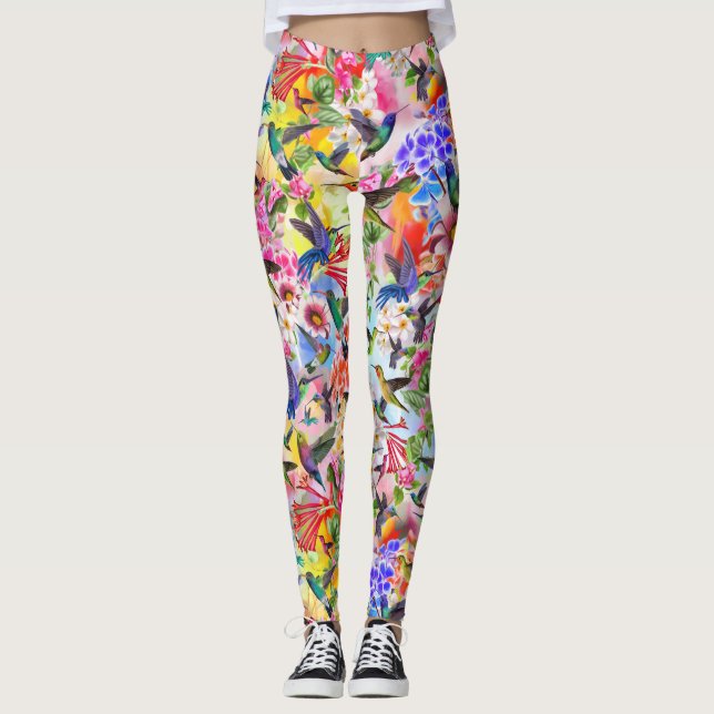 Humande fåglar och blommor leggings (Framsida)