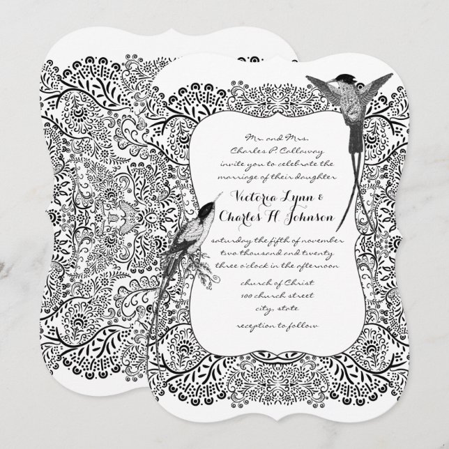 Humanitär Hummingbird Black and White Mönster Inbjudningar (Fram/baksida)