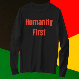 Humanitet första fetstilt röd text t shirt