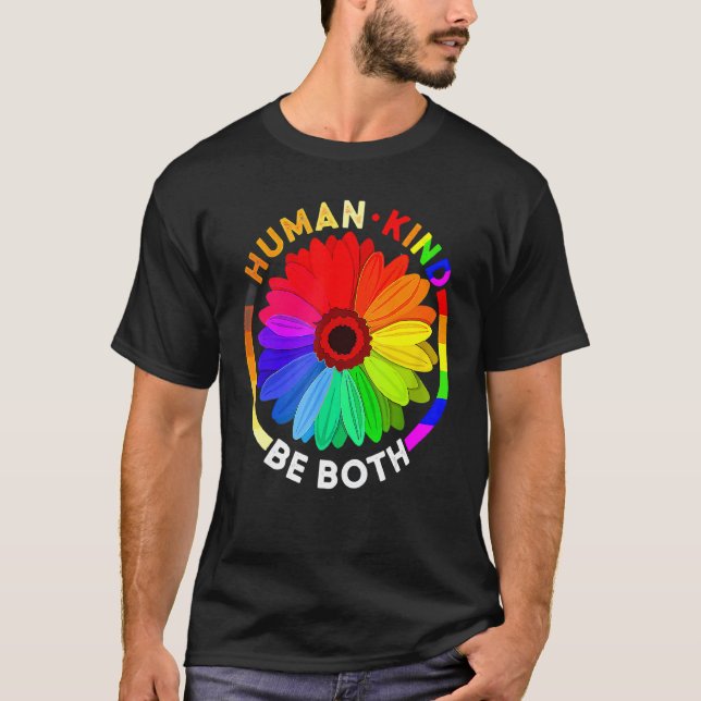 Humant är både Daisy Regnbåge Lgbt Ally Pride M T Shirt (Framsida)