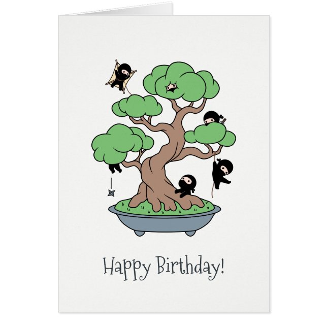 Humant födelsedag Ninjas i Bonsai Träd Card Hälsningskort (Framsidan)