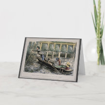 Humant nostalgiskt kort - fiske med familj