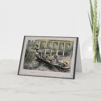 Humant nostalgiskt kort - fiske med familj