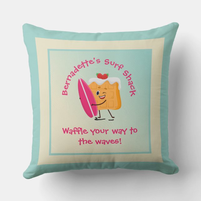 Humant våffelsurfning med Namn-text Kudde (Baksida)