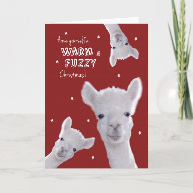 Humant varm- och Fuzzy-julkort med Llamas Helgkort (Framsida)