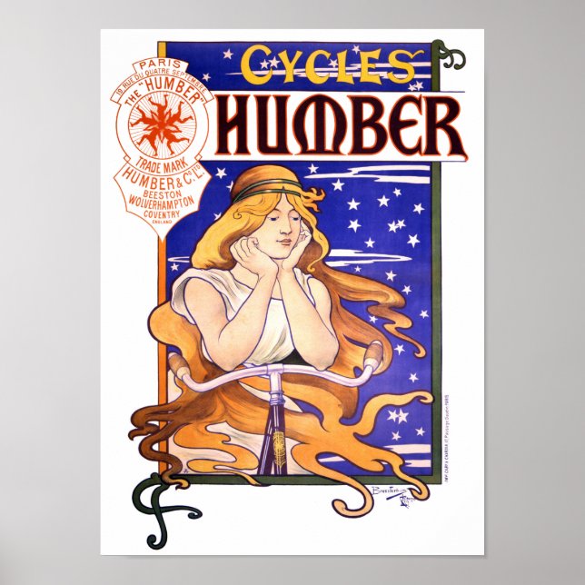 Humbercykler 1890s Vintage Advertising Poster (Framsidan)