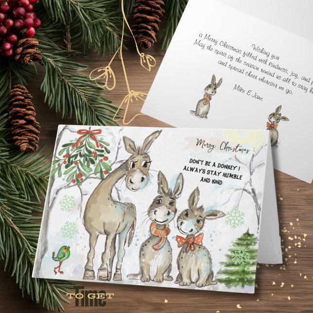 Humble and Kinkey Family-julkort Helgkort (Humble and Kind Donkey Family Christmas Card)