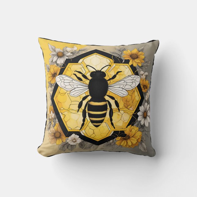 Humble Honey Bee on Honeycomb Design  Kudde (Framsida)