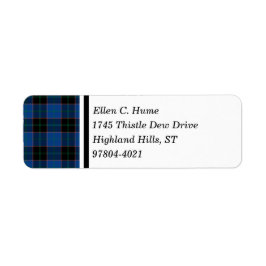 Hume Klan Royal Blue and Black Scottish Tartan Returadress Etikett