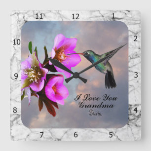 HUMINGBIRD-GRANDMA SQUARE WALL CLOCK FYRKANTIG KLOCKA