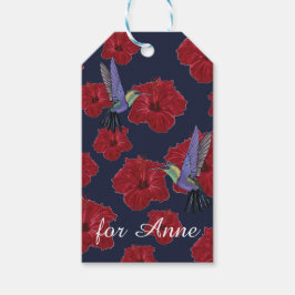 Humingbird Hibiscus Blommigt Art Anpassningsbar Presentetikett