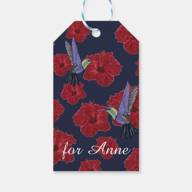 Humingbird Hibiscus Blommigt Art Anpassningsbar Presentetikett (Framsidan)