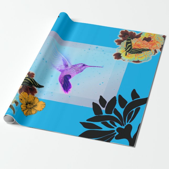 HUMINGBIRD OCH BLOMMOR Pappra Presentpapper (Utrullad)