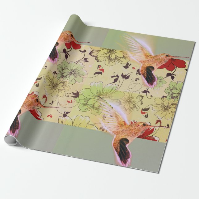 HUMINGBIRD OCH BLOMMOR Pappra Presentpapper (Utrullad)