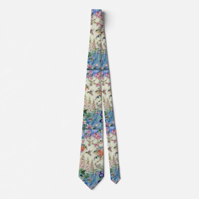 HUMINGBIRD och Rosa Flowers Necktie Slips (Framsida)