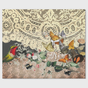 HUMINGBIRD SNÖRE OCH BLOMMMAR SOM BLANDAR Papprare Presentpapper