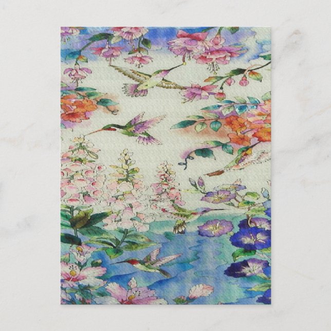 HUMINGBIRDS OCH FLOWERS VYKORT (Framsida)