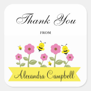 Humla Baby Shower Tack Stickers Fyrkantigt Klistermärke