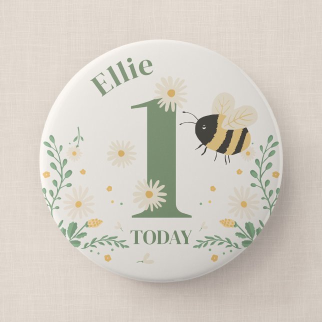 Humla Första födelsedagsmärke Knapp (Wildflower Flight - Milestone Birthday 4" Badge)