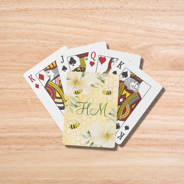 Humla gult bikakblommor monogram casinokort (Skapare uppladdad)