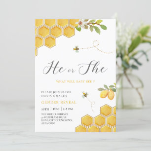 Humla Gult Honeycomb Baby Gender Reveal Inbjudningar