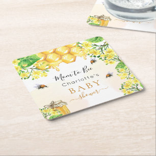 Humla honung gult blommigt Baby Shower Underlägg Papper Kvadrat