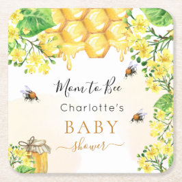 Humla honung gult blommigt Baby Shower Underlägg Papper Kvadrat