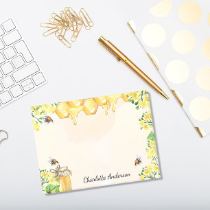 Humla honung gult blommigt monogram post-it block