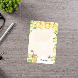 Humla honung gult blommigt monogram post-it block