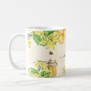 Humla honung gult blommigt namn-skript kaffemugg