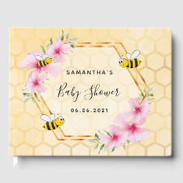 Humla honungskomb rosa blommigt babydusch gästböcker