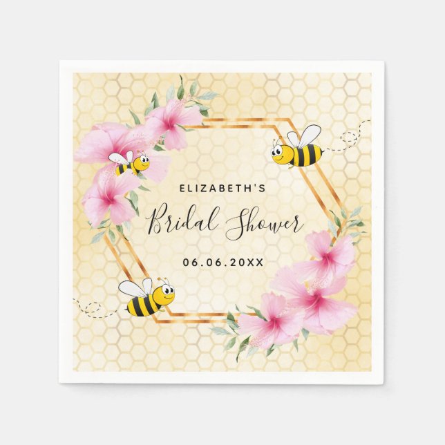 Humla honungskombs rosa blommigt möhippa pappersservett (Framsidan)
