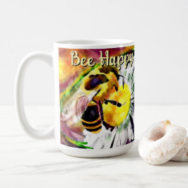 Humla Lycklig Daisy Flower Blommigt Vattenfärg Kaffemugg