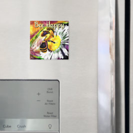 Humla Lycklig Daisy Flower Blommigt Vattenfärg Magnet