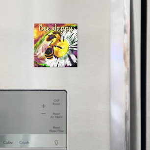 Humla Lycklig Daisy Flower Blommigt Vattenfärg Magnet