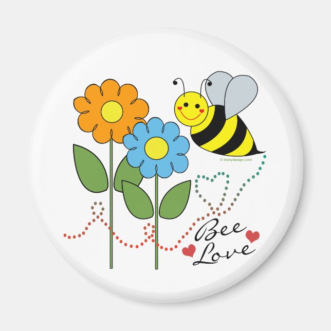 Humla med blommor Bee Kärlek Magnet (Framsidan)