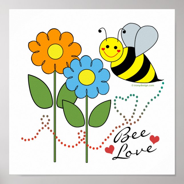 Humla med blommor Bee Kärlek Poster (Framsidan)