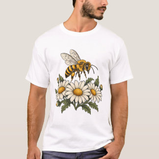 Humla med prästkragar och botaniska blad t shirt