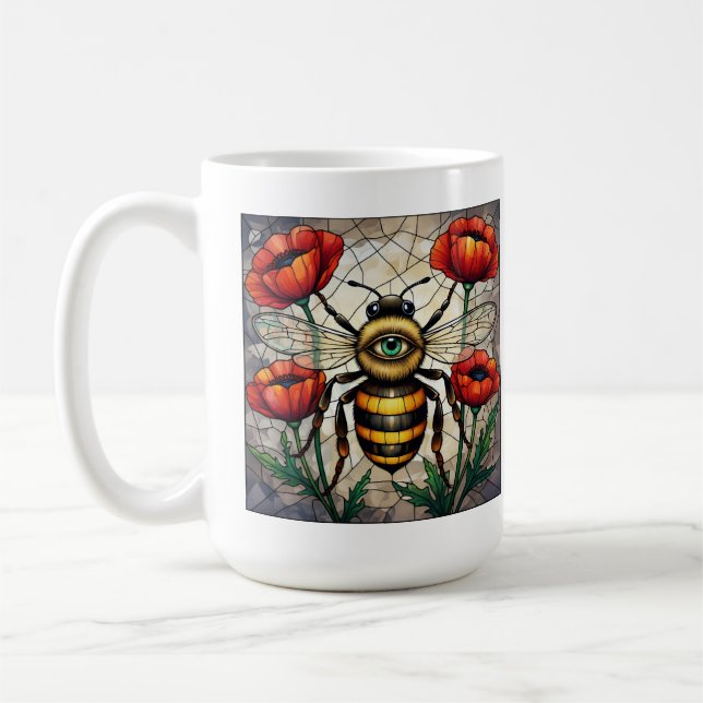Humla nedfläckad glaspulvervallmo öga kaffemugg (Vänster)