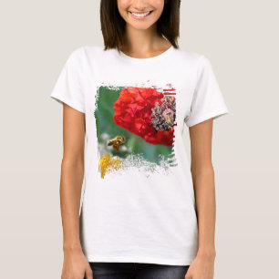 Humla och Röd Vallmo Natur Modern T Shirt