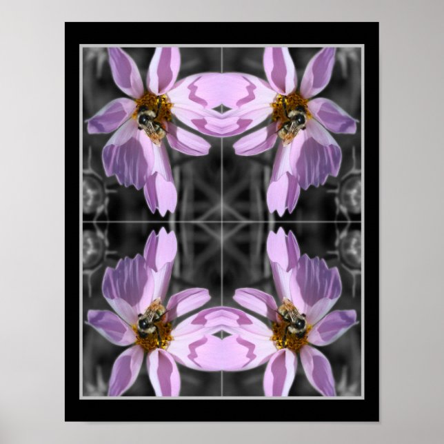 Humla på Cosmos blomma Delal Färg Abstrakt Poster (Framsidan)