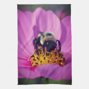 Humla på Cosmos blomma Kökshandduk