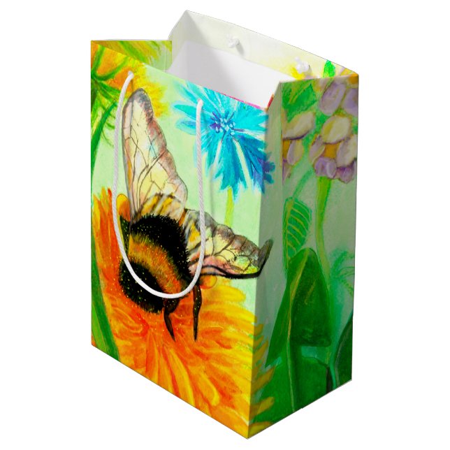 Humla på en Dandelion Flower Illustration (Baksidan Vinklad)