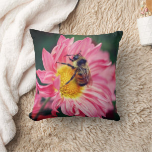 Humla på Rosa Daisy blomma 2 Kudde